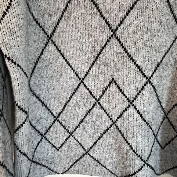 Christian Siriano New York Women Black Gray Turtleneck Sweater M Diamond Wool Bl - Picture 6 of 12